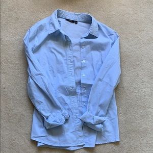 Blue and white striped button up